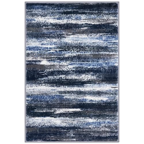 Abstract 2x3 Area Rug Small Washable Entryway Rug Non Slip Door Mat (Navy Blue and Gray / 2' x 3' (Rectangular))