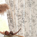 Vintage Floral Linen Curtains 84 Long for Living Room 2 Panels (Black on Beige / 50"W x 84"L (Pack of 2))