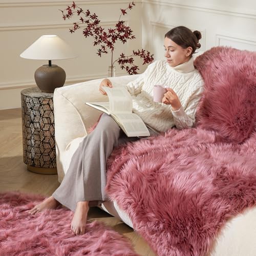 Ashler Faux Fur Rug (2' x 6' (Irregular) / C-blush Pink)