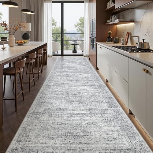 2'6 x 12' Runner Rug Non Slip (Grey/Ivory / 2'6" x 12' (Runner))
