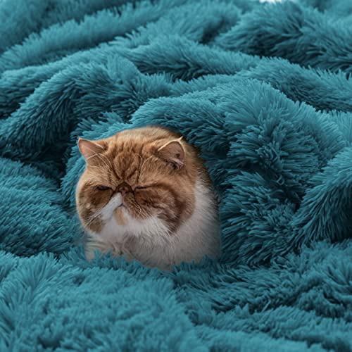 Faux Fur Fluffy Sherpa Fleece Queen Bed Blanket Teal 60"x80" (15- Teal / Queen (90" X 90"))
