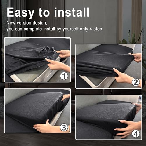 Leather Look Couch Cushion Covers Sofa Seat Slipcovers Sets Couches Furniture Protector for Sectional Armchair Loveseat Pets Kids Stretch Spandex Fabric (3 Cushion Sofa / 05 Dark Grey)
