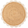 Handwoven Natural Jute Round Rug with Scalloped Edge Braided Boho Area Rug for Living Room (3' (Round)) / White)