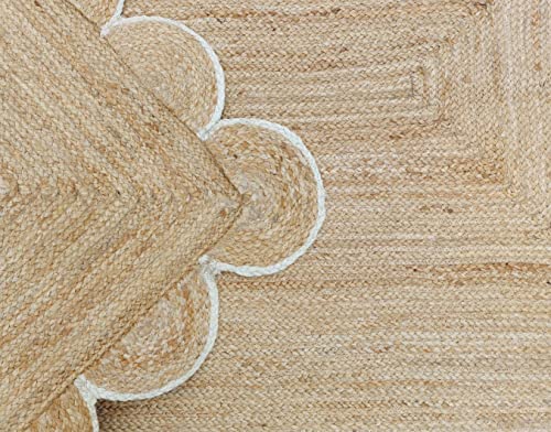 Scalloped Natural Jute Area Rug (2'6"x16' (Runner) / Off White)