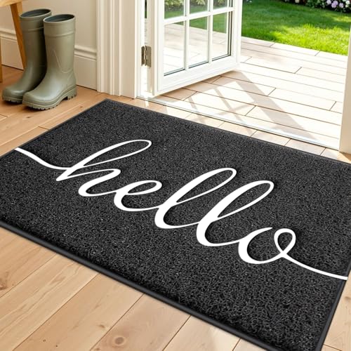 Door Mat Welcome Mat Floor Mat for Entryway (Black-hello / 1'6" x 2'6" (Rectangular))