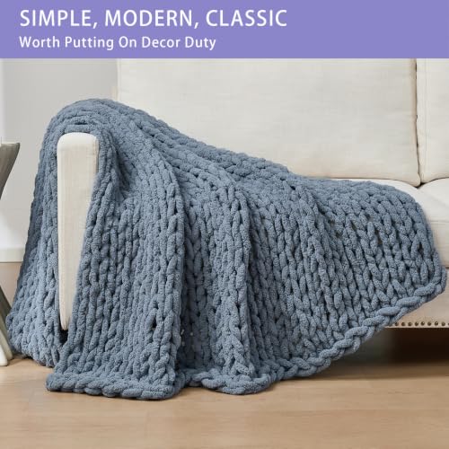 Chunky Knit Throw Blanket for Couch (Cold Sea Blue / 51"x63" (Large Size Throw）)