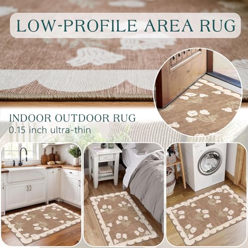 Front Door Mat Outside Entrance (Flower - Brown / 2' x 3' (Rectangular))