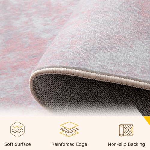 Washable 9'x12' Abstract Area Rug for Living Room Gray Pink (Gray/Pink / 9' x 12' (Rectangular))