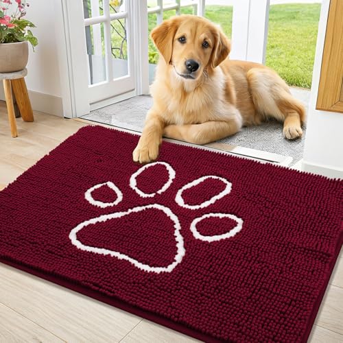 Dog Door Mat for Muddy Paws (36"X24" / Burgundy and White)