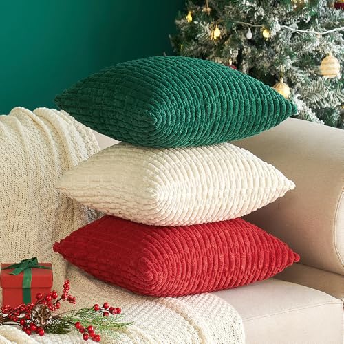 Corduroy Decorative Throw Pillow Covers 16x16 Cream White Pack of 2 (Cream White / 16" x 16" (Pack of 2))