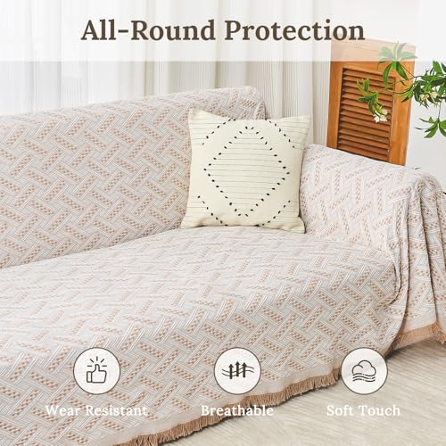 2 Piece Sectional Couch Cover for L Shape Sofa Khaki White XL (Khaki White / X-Large)