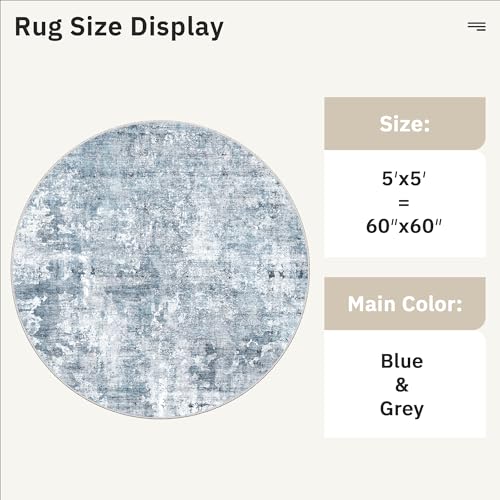Abstract 5x5 Round Rug 5ft Circle Living Room Rugs (Blue/Grey / 5' (Round))
