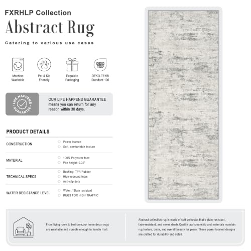 2x6 Washable Runner Rug：Modern Abstract Kitchen Soft Carpet Gray (Grey White / 2' x 6' (Rectangular))