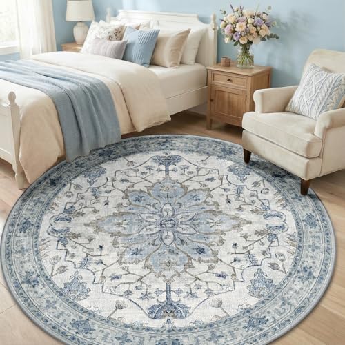Washable Area Rug (Blue/White/Gray / 6' (Round))