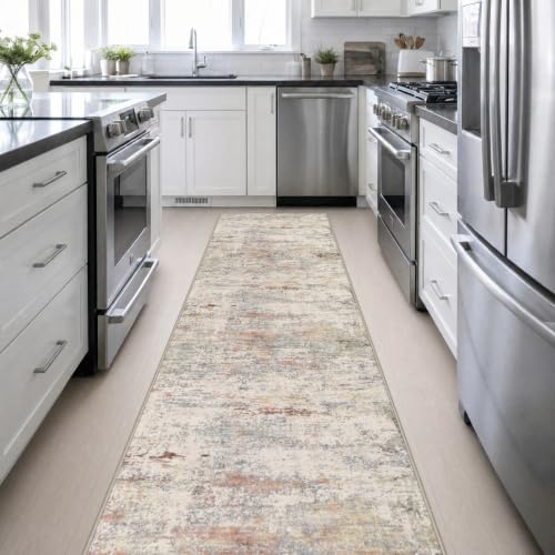 3x14 Washable Runner Rug：Modern Abstract Kitchen Soft Carpet Taupe (Taupe / 3' x 14' (Rectangular))