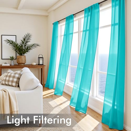 Turquoise Sheer Curtains 90 Inches Long 4 Panels 42 x 90 Inches (42"W x 90"L (Pack of 4) / Turquoise)