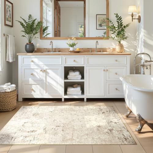 3x5 Washable Non Slip Abstract Area Rugs for Bedroom Living Room (Beige / 3' x 5' (Rectangular))