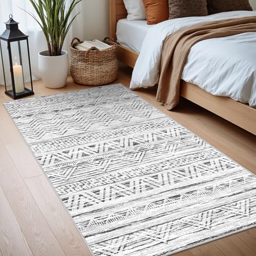 2x4 Runner Rug Washable Moroccan (Grey / 2' x 4')