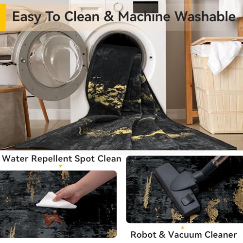 Washable 6'x8' Abstract Area Rug for Living Room Black Gold (Black/Gold / 6' x 8' (Rectangular))