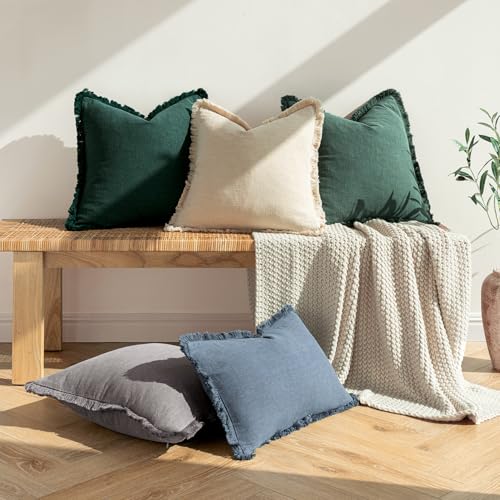 Linen Fringe Decorative Euro Throw Pillow Covers Navy Blue 22x22 (22" x 22" (Pack of 2) / Navy Blue)