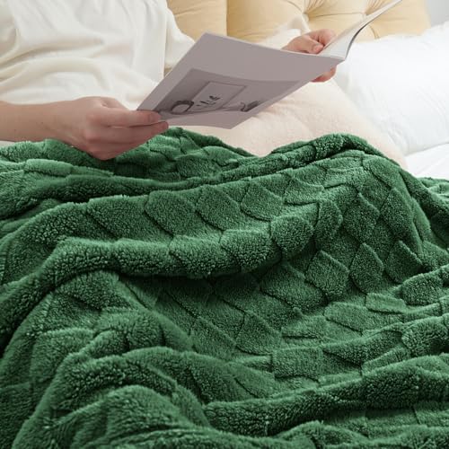 3D Checkered Fleece Throw Blanket for Couch (Green / Throw (50"x60"))