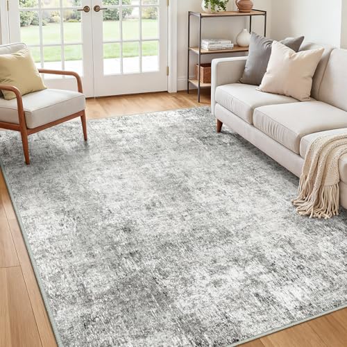 Washable 6'x9' Abstract Area Rug for Living Room Gray White (Gray/White / 6' x 9' (Rectangular))