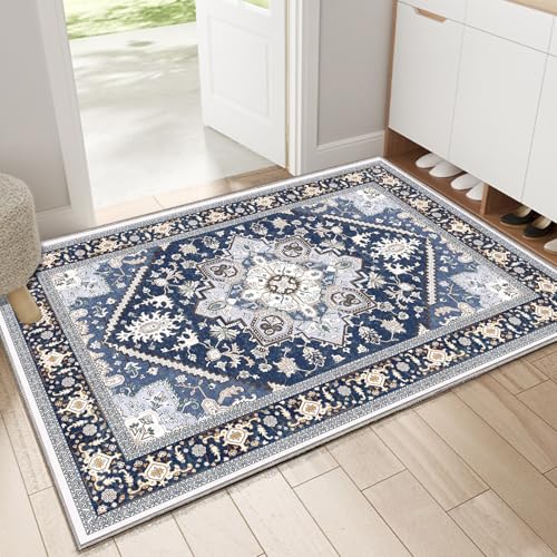 Soft Area Rugs 2x3 (2' x 3' (Rectangular) / Blue & Gold)