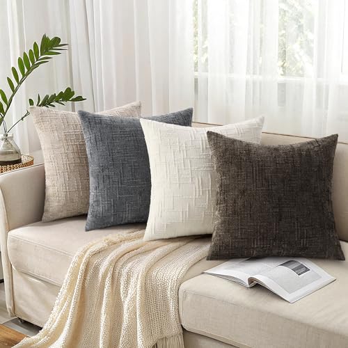 Textured Chenille Throw Pillow Covers 24x24 Set of 2 Dark Brown (Dark Brown / 24" x 24" (Pack of 2))