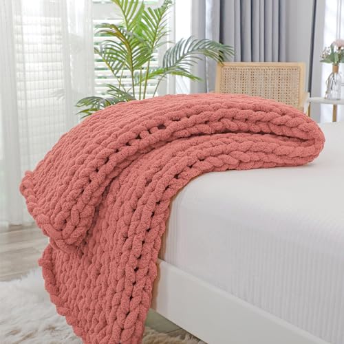 Chunky Knit Throw Blanket for Couch (Antique Red / 40"x40" (Small Size Throw）)