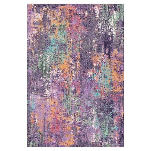 Washable Runner 2'x6' Abstract Area Rug for Hallway Purple Multi (Purple/Orange/Teal/Green/Red / 2' x 6' (Runner))