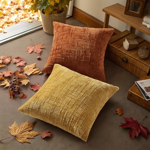 Textured Chenille Throw Pillow Covers 20x20 Set of 2 Rust (Rust / 20" x 20" (Pack of 2))