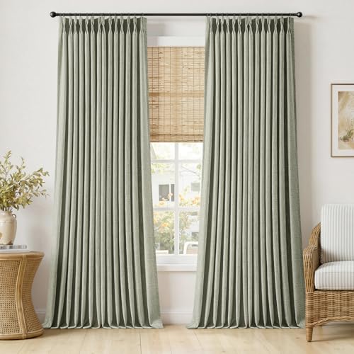 Pinch Pleated Thick Linen Curtains 108 Inches Sage Green 2 Panels (Sage Green / 40"W x 108"L (Pack of 2))