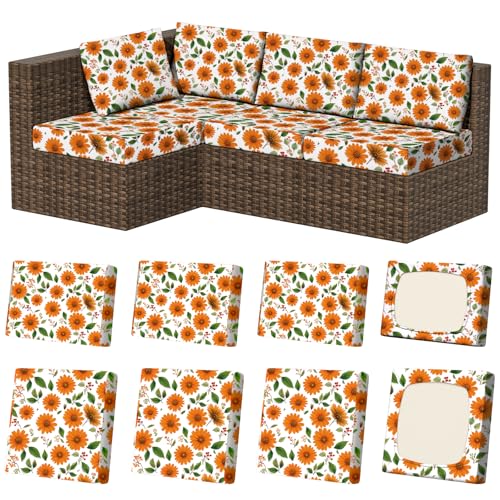 8Pcs Outdoor Cushion Covers (Sunflower / Square-large + Rectangle)