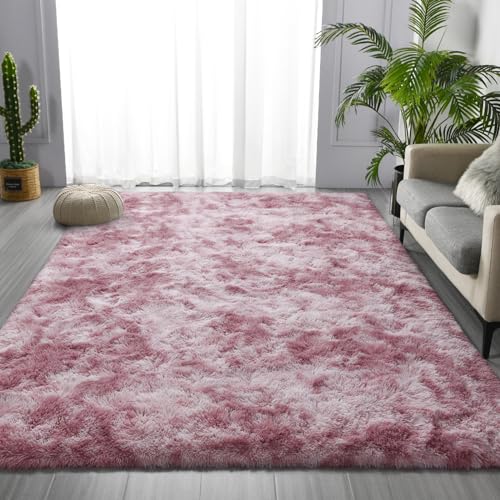 Shag Area Rug (Tie-dyed Pink Purple / 4 x 6 ft)