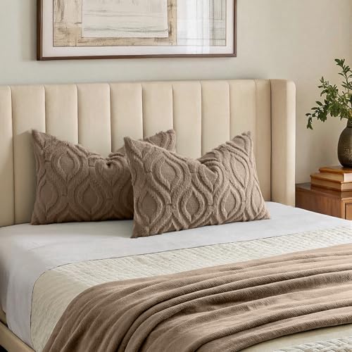 Faux Fur Soft Light Brown Throw Pillow Covers 12x20 Set of 2 (20" x 12" (Pack of 2) / Light Brown)
