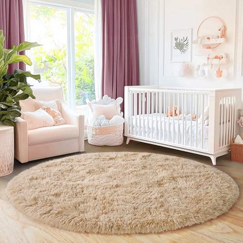 5'x5' Beige Round Rug for Bedroom (5' (Round) / Beige)