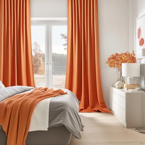 Fall Orange Back Tab Blackout Curtains 52x84 Inch Length 2 Panel Set (Orange / 52"W x 84"L (Pack of 2))