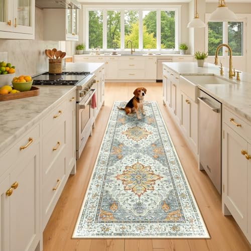 Washable Area Rug (Beige/Carbon Grey/Orange / 2' x 8' (Rectangular))