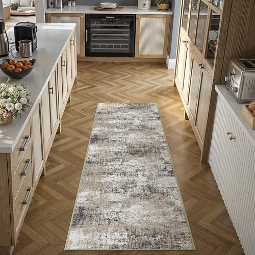 Brown Runner Rug 2x6 Modern Abstract (Abstract Brown / 2' x 6' (Runner))
