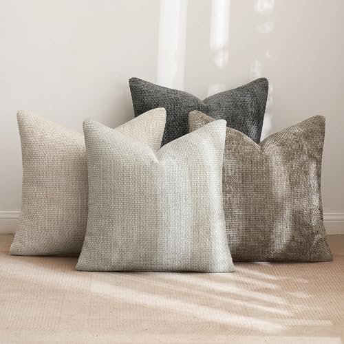 Soft Decorative Chenille Pillow Covers Neutral 18x18 Pack of 4 (18" x 18" (Pack of 4) / Neutral)