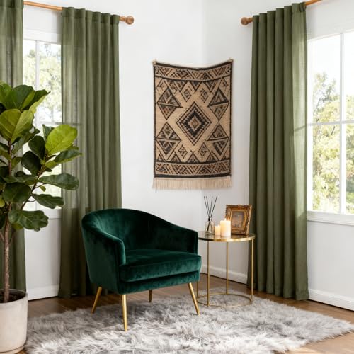 Living Room Curtains 90 Inches Long Farmhouse Light Filtering Privacy Curtain Drapes for Patio Door (50"W x 90"L (Pack of 2) / Olive Green-new)