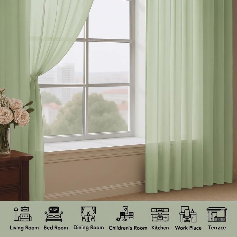 Light Green Sheer Curtains 84 Inch 2 Panels for Living Room 59" Wide (Light Green / 59"W x 84"L (Pack of 2))