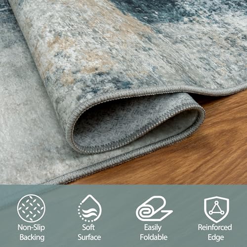9x12 Area Rugs for Living Room Washable Bedroom Dining Room Teal Grey Gold (Teal Grey/Gold / 9' x 12' (Rectangular))