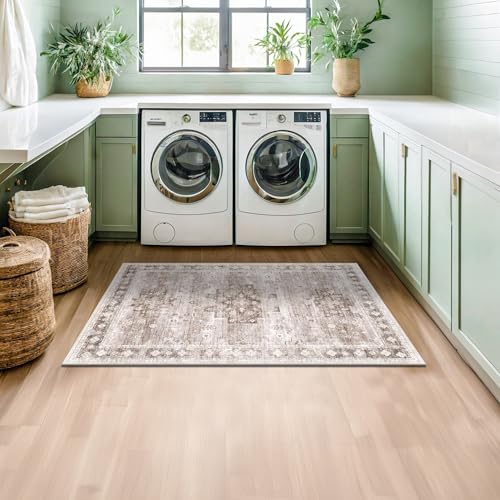 Washable Neutral Farmhouse Large Entryway Rug (3' x 5' (Rectangular) / Latte / Beige)