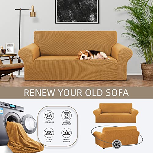 Stretch Loveseat Couch Cover (Golden / Medium)