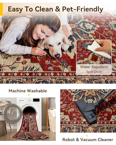 Washable Area Rug (Red/Blue / 3' x 5' (Rectangular))
