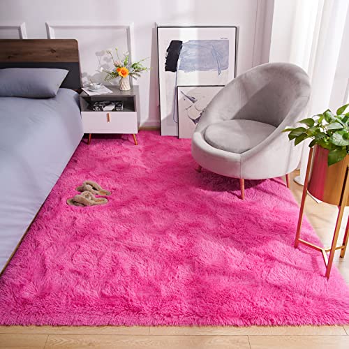 Shag Fluffy Area Rug for Bedroom Living Room (5'3" x 7'7" (Rectangular) / Hot Pink)