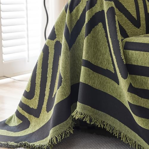 Boho Geometric Couch Covers for Sofa Pet Friendly Avocado and Black Sofa Covers Washable Chenille Couch Blanket Cover for 2 3 Cushion Couches Pet Protector Furniture Cover Soft (71" x 118" / T: Avocado)