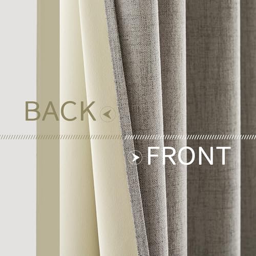 100% Blackout Linen Curtains for Bedroom 52x108 Inches Greige (Greige / 52"W x 108"L (Pack of 2))