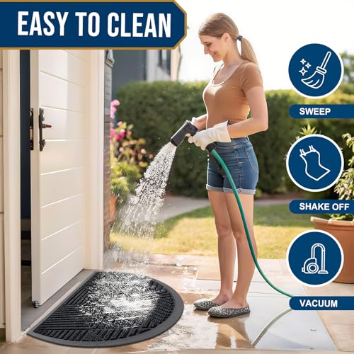 Half Circle Front Door Mat Outside Entrance (Black / 29.5" X 17")